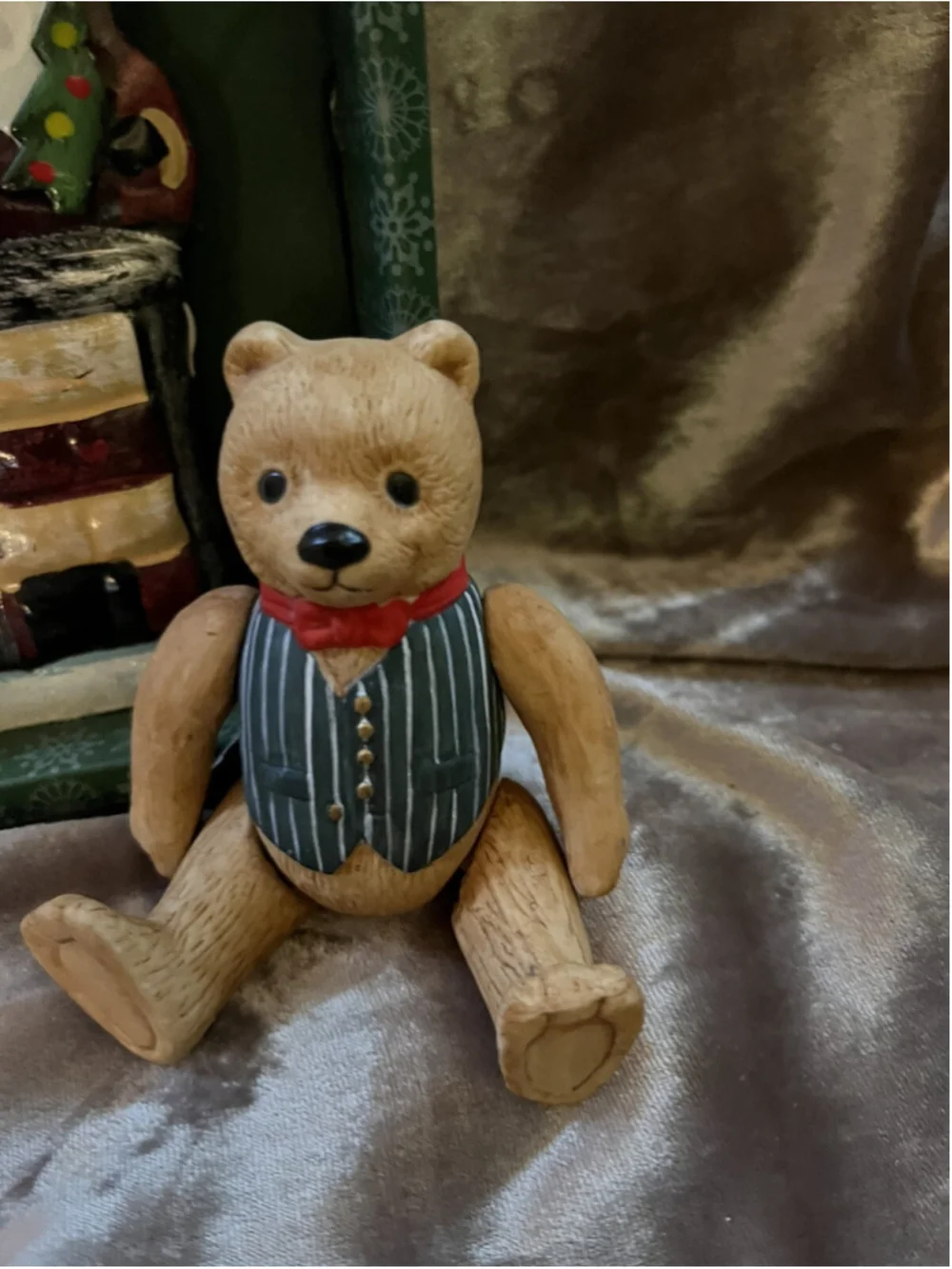 1983 Dept 56 Bisque Porcelain Teddy Bear Figurine Ornament String Jointed GREAT